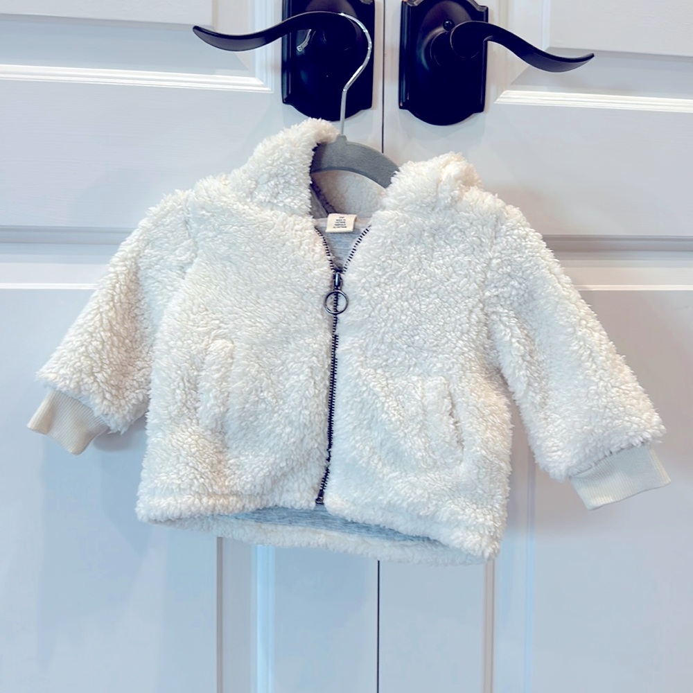 TUCKER & TATE Hooded Fleece Jacket, Size: 3 Months, Color: Ivory